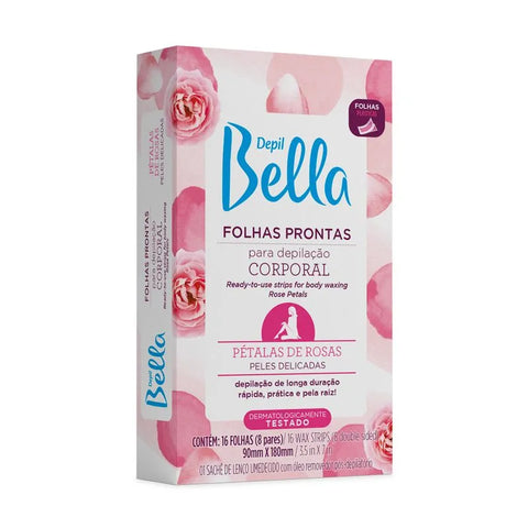 Folhas Prontas Para Depilação Corporal Depil Bella Pétalas de Rosas Peles Sensíveis 16 Folhas 8 Pares 52g